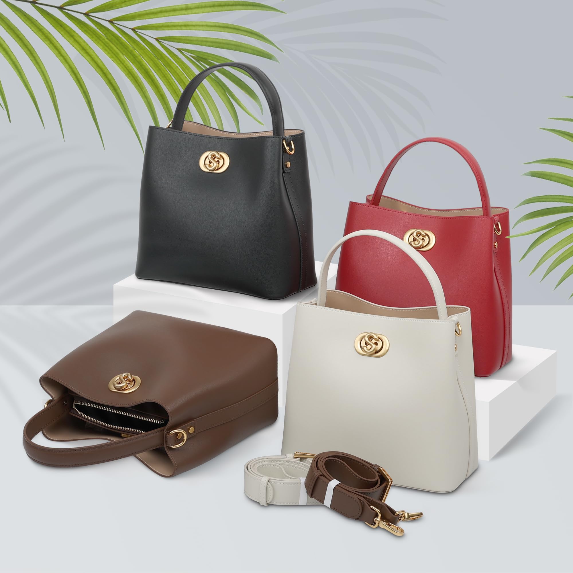 SADI Echtes Leder Handtasche Damen,Umhängetasche Damen, Modische Beuteltasche Handtasche mit Abnehmbares Riemen