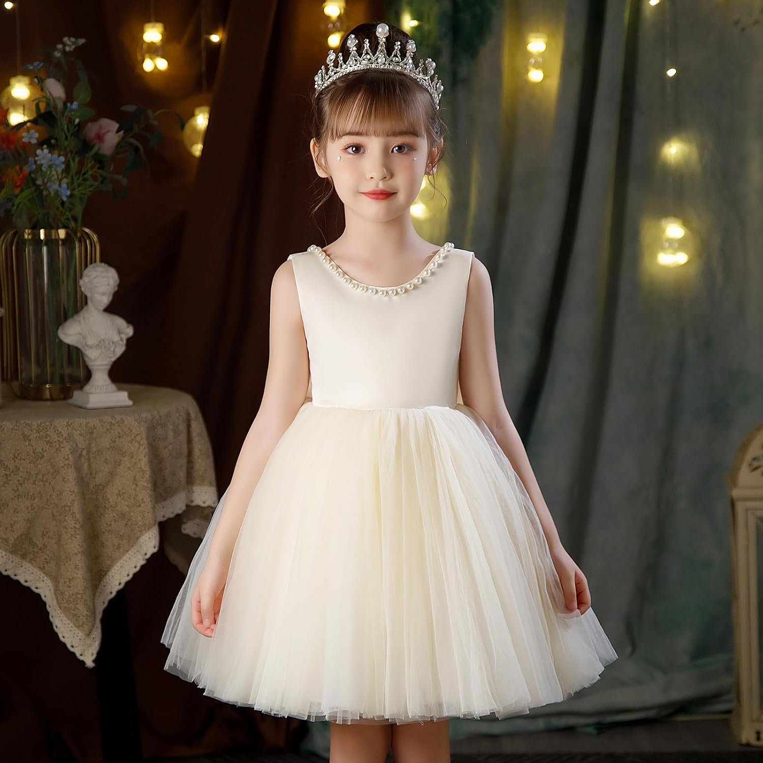 KAQININI Flower Girl Dress Kids Satin Tulle Wedding Guest Party Birthday Bridesmaid Communion Pageant Prom Ball Gown Maxi