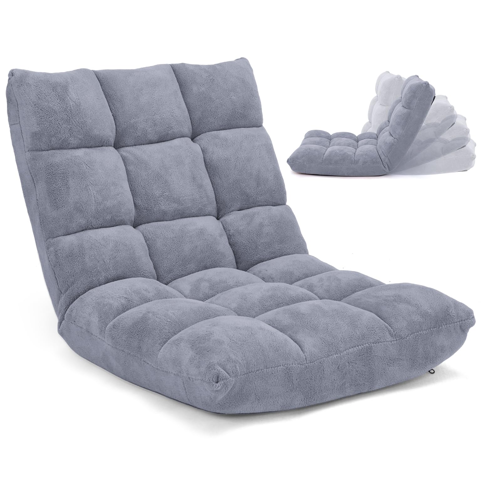 IFANNY Floor Chair with Back Support, Foldling Gaming Sofa Chair with Comfy Cushion, Adjustable 14-Position Meditation Chairs, Lazy Lounge Recliner