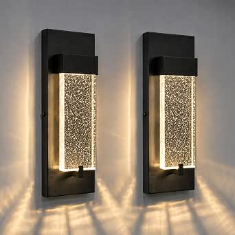 12-Inch LED Outdoor Wall Sconces with Crystal Bubble Glass, 2-Pack