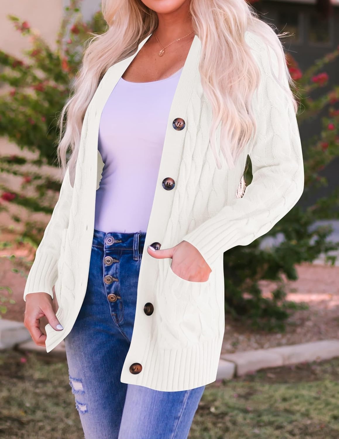 ZESICA Women's Cardigan Sweaters 2026 Spring Button Down Open Front Cable Knit Casual Trendy Clothing Outerwear - Image 9