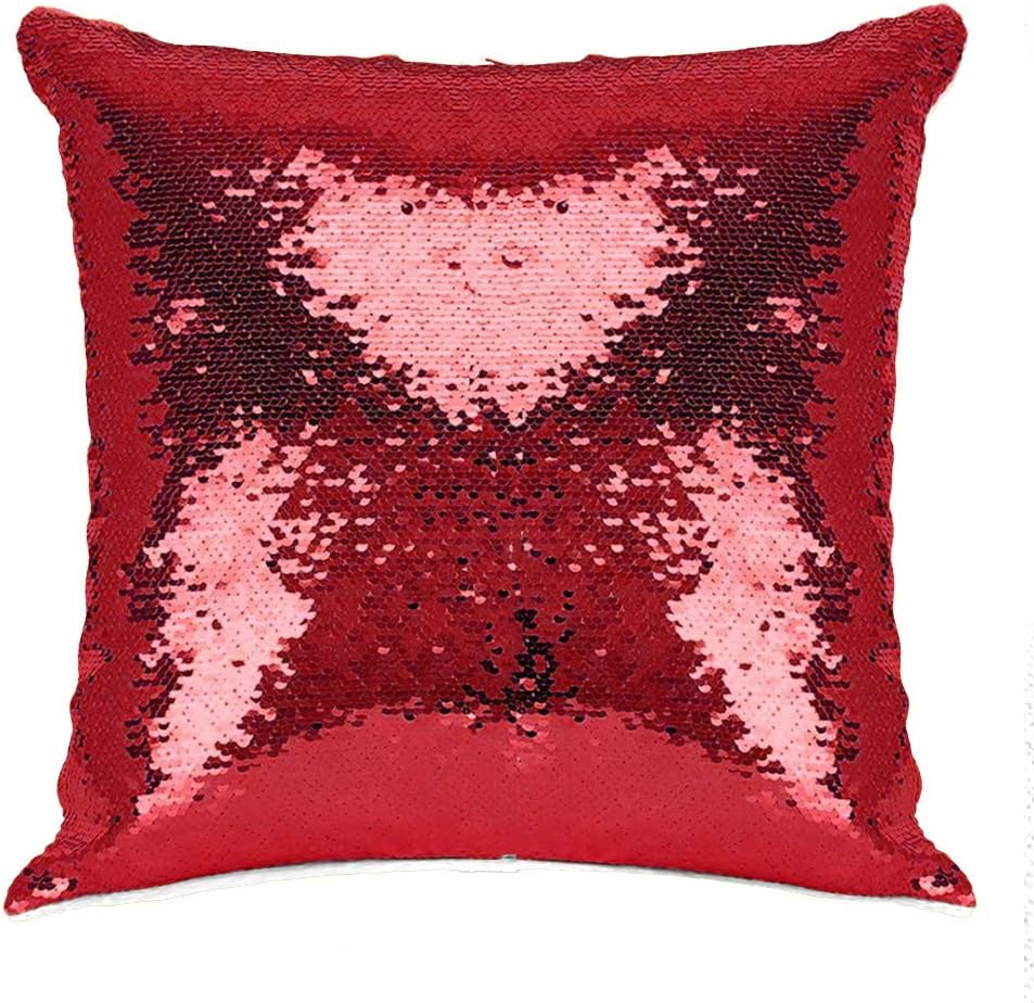 Personalized I Hate People Sequin Pillow, Hiding Text Cushion Cover, Cheap Gift for Mens Womens Son Daughter Birthday Holiday Party (Red)