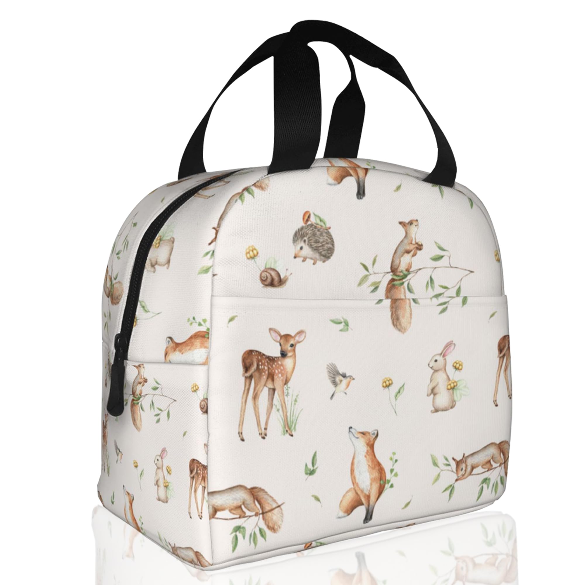Watercolor Animals,Deer Hedgehog Fox Bunny Squirrel Forest Lunch Box,Insulated Lunch Bag for Girls Boys,Reusable Lunch Box for Kids Adults School