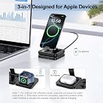 3 en 1 Chargeur sans fil, 15W Station de recharge sans fil magnétique rapide Compatible avec Mag-Safe Charge pour iPhone 16 Pro Max/16 Pro/16/15/14/13/12 Series,AirPods,Montre Apple Series,noir