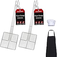 Vista 1 de 2 piezas - Freidora de araña de cocina con cuchara para freír espumadera (2 cucharas + 1 delantal + 1 sombrero de chef)