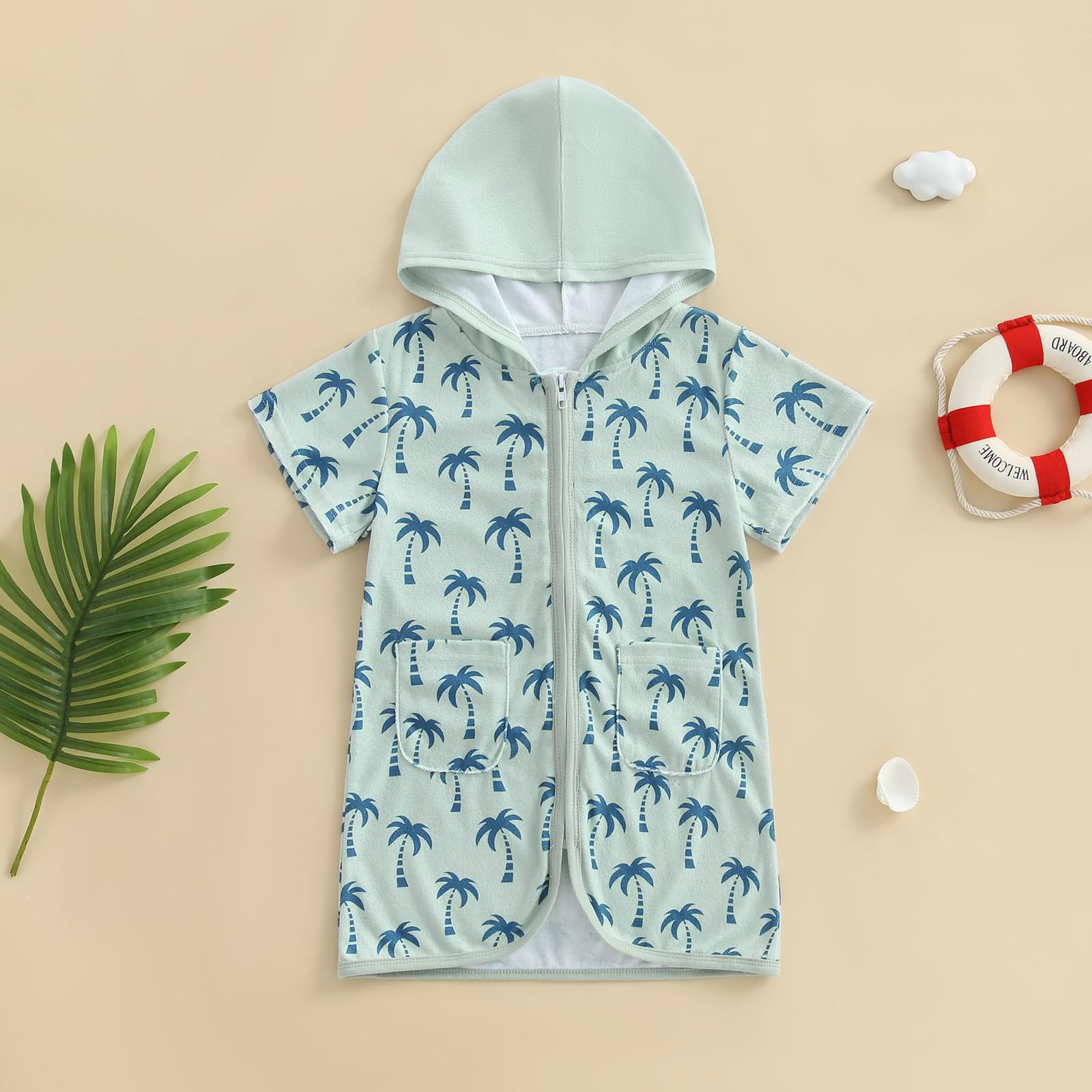 Girls Boys Terry Cloth Swim Cover Up Zip Up Bathing Suit Coverup Wraps Print Toddler Pool Beach Robe Cover Ups Kimono (Blue, 12-18 Months)