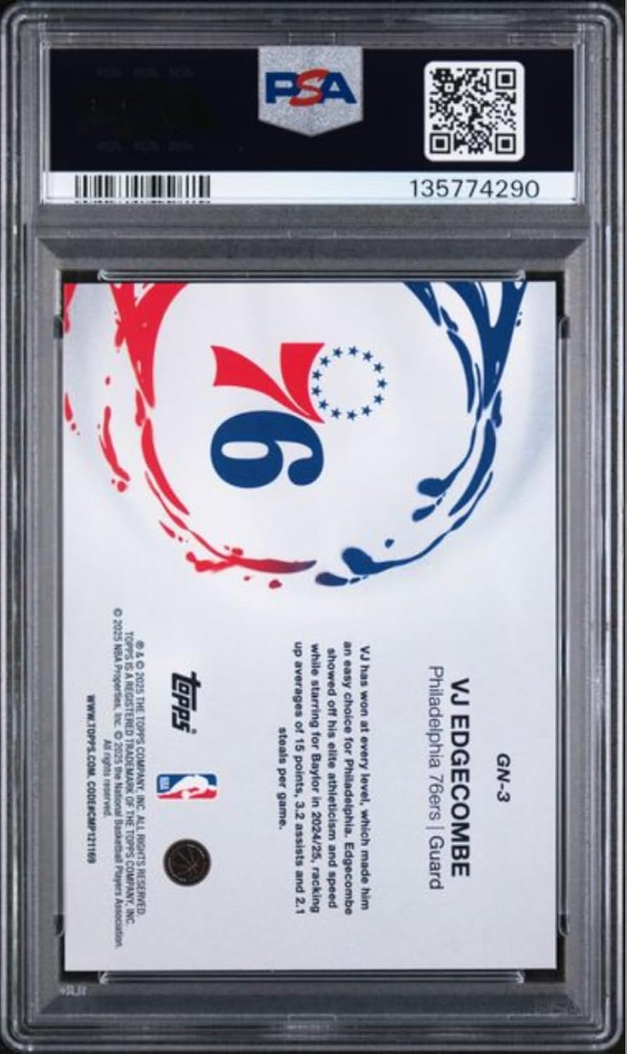Graded 2025 Topps VJ Edgecombe #GN3 Generation Now Holo Foil Rookie RC Basketball Card PSA 10 Gem Mint