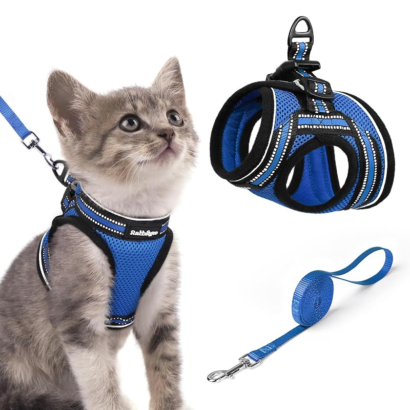 Peitoral para gatos com guia, colete macio e ajustável rabbitgoo – Tamanho S, Blue