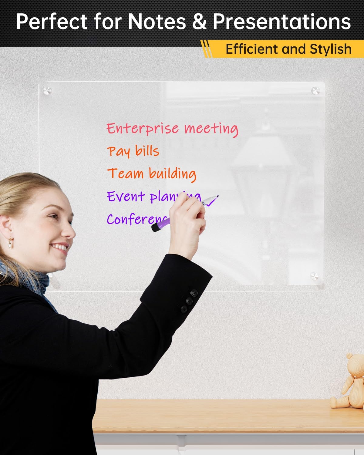 Transparent Acrylic Dry Erase Board | 28x20 Versatile Writing Panel | Includes 8 Bright Markers, Eraser, Colorful Mounting Screws & Easy Install Kit | Ideal for Home, Office, Classroom