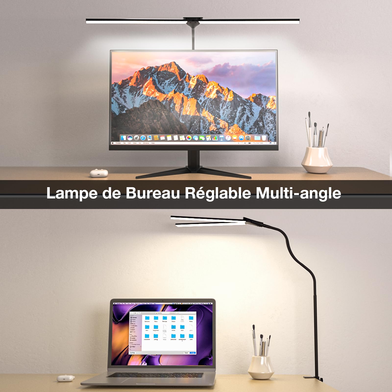 Hensam Lampada da tavolo LED potente, dimmerabile lampada a clip architetto, 5 modalità di colore, protezione occhi luce scrivania touch controllo per PC lavoro, studio, nero