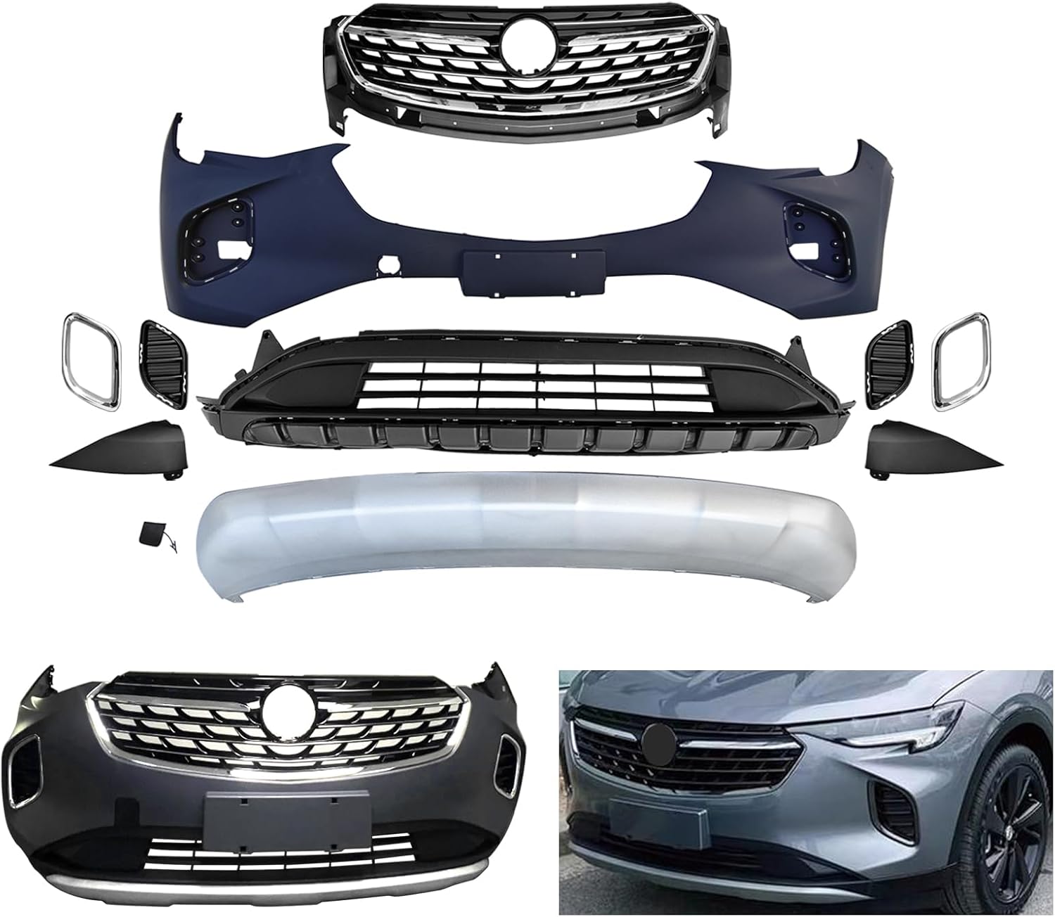 Complete Front Bumper Cover Kit for 2021 2022 2023 Buick Envision | With Tow Hook Hole – NO Park Assist Sensor Cut-Out | Fits Avenir Essence Preferred | Direct Fit