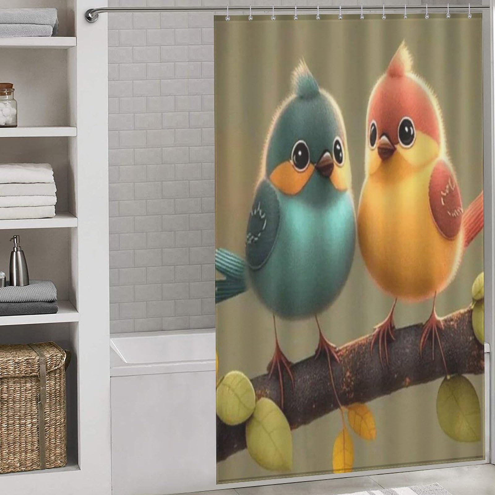 Rideau de douche oiseau en polyester lavable contre les moisissures