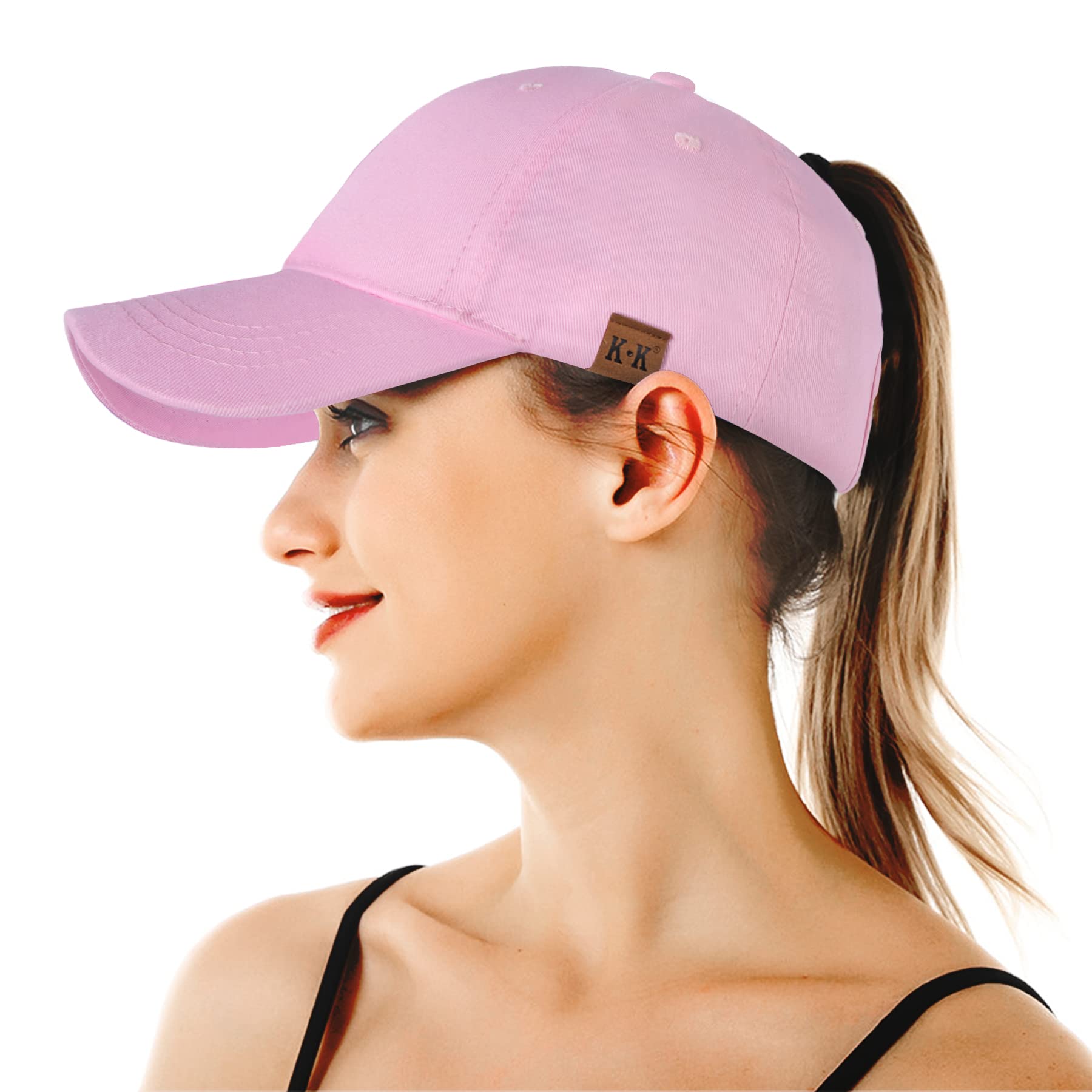 Blurbe Women's Pink Ponytail Baseball Cap - Mesh Cap Classic Plain Hat, Sun Messy High Bun Cap Adjustable Pony Caps, Sports Casual Trucker Hats Cap For