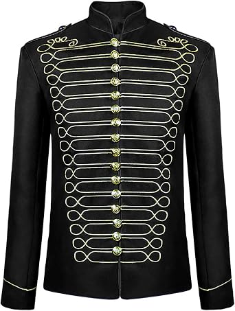 Mens Punk Officer Military Drummer Parade Majorette Jacket Medieval Victorian Uniform Christmas Halloween Costume