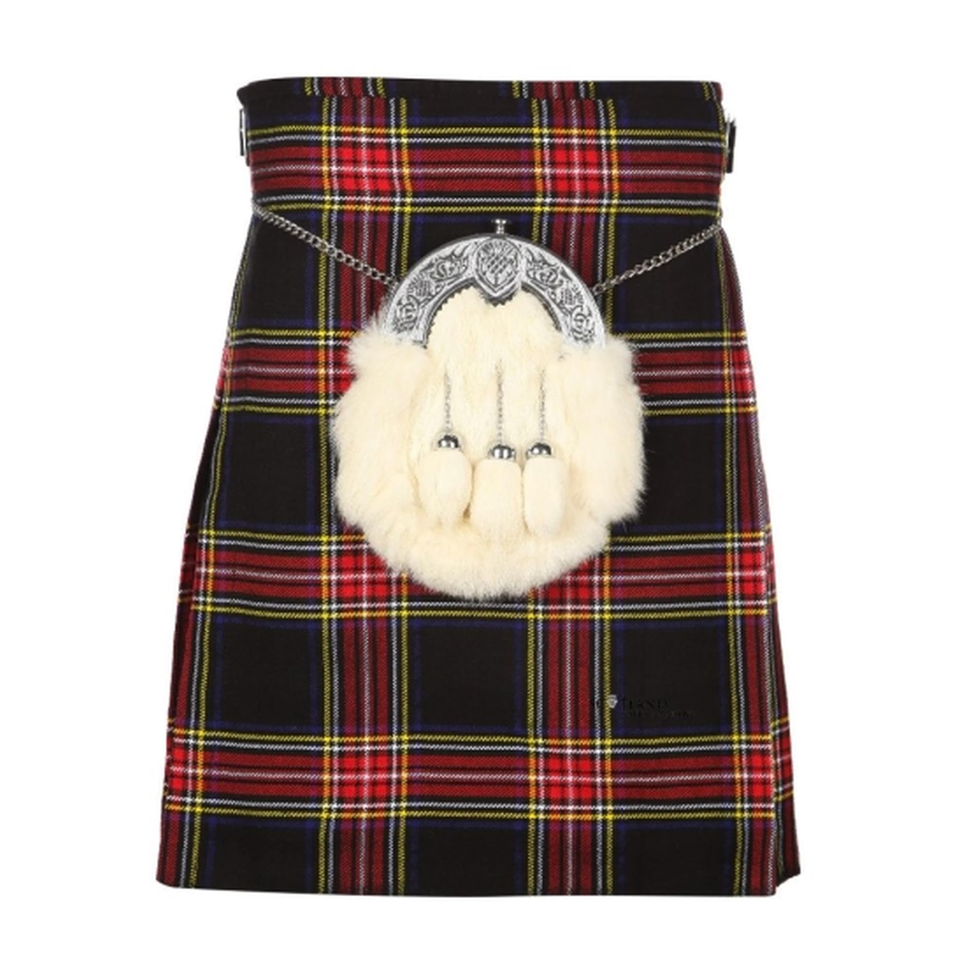 The Scotland Kilt Company Men's 5 Yard Tartan Kilt with Plus Kilt Pin - Black Stewart - 34"