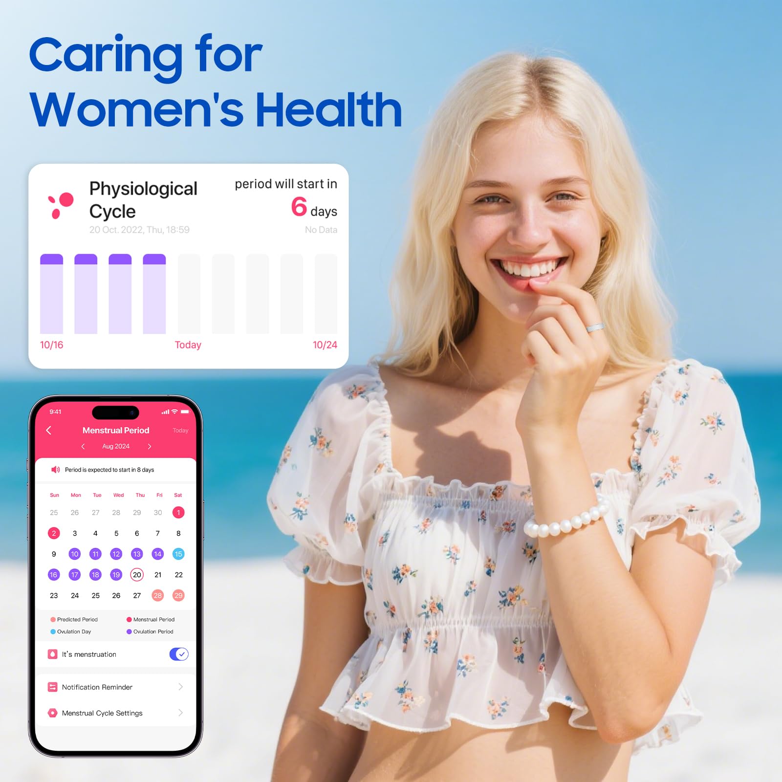 Smart Health Ring, Featuring Heart Rate, Stress and Sleep Monitoring Functions, Compatible with iPhone and Android, Waterproof Fitness Tracker for Women & Men, No Subscription Fee. (Gold, 9)