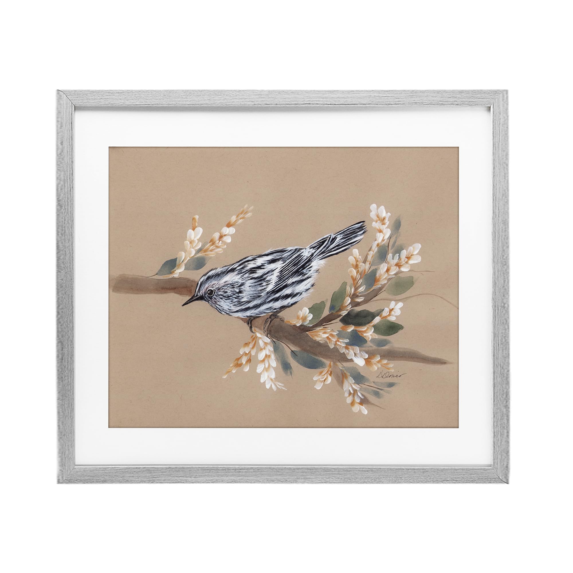 Stupell Industries Bird on Delicate Branch Gray Framed Print Under Glass, design by Cady Driver, 13 x 16