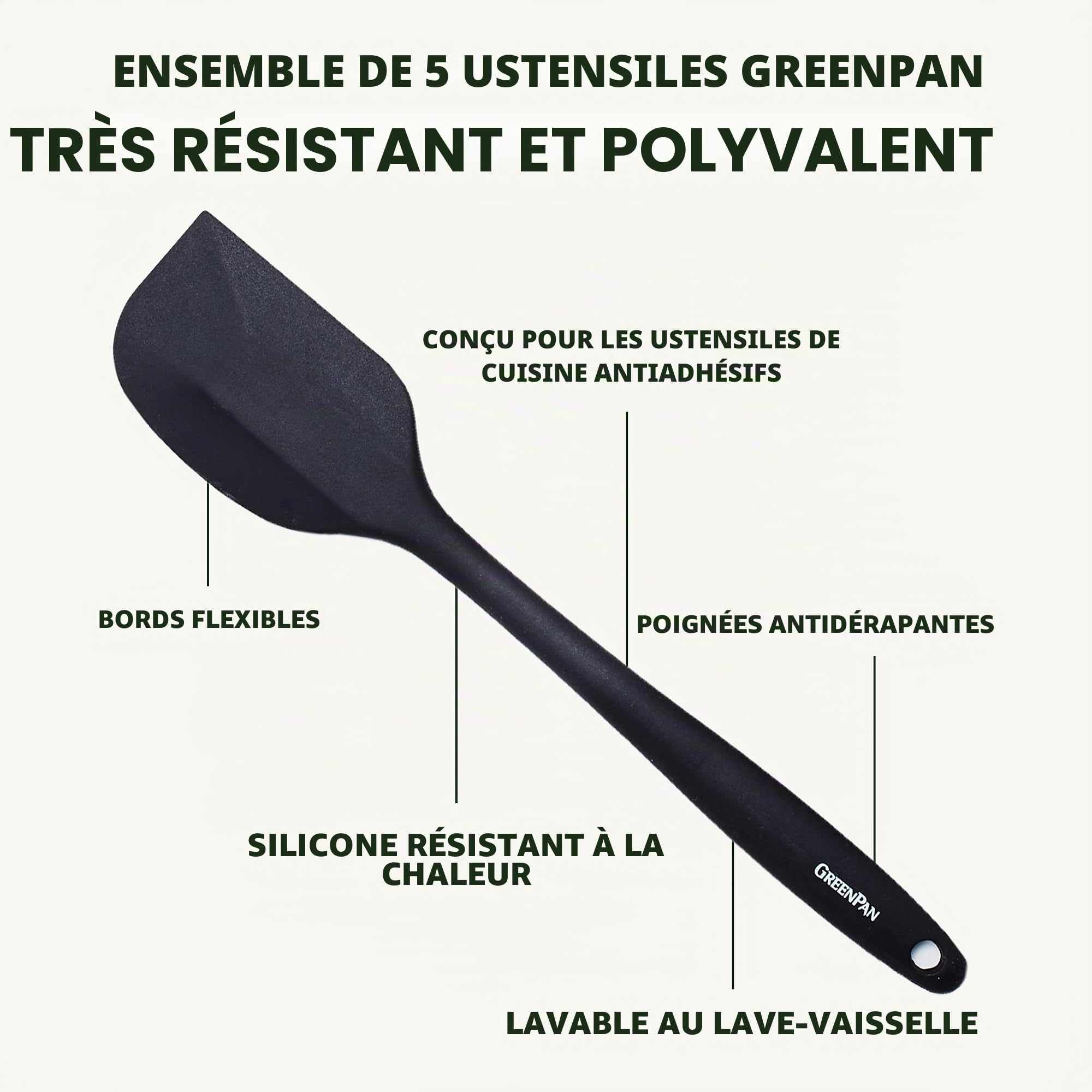 GreenPan Ustensiles de cuisine 5 pièces Noir