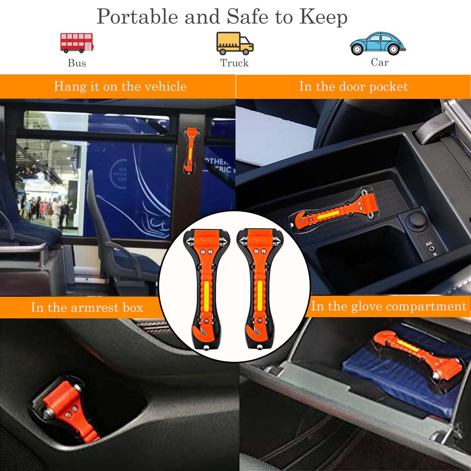 Paquete de 10 martillos de seguridad para coche, herramienta de escape de emergencia para ventana de coche rompevientos y cortador de cinturón de seguridad para rescate familiar, kit de