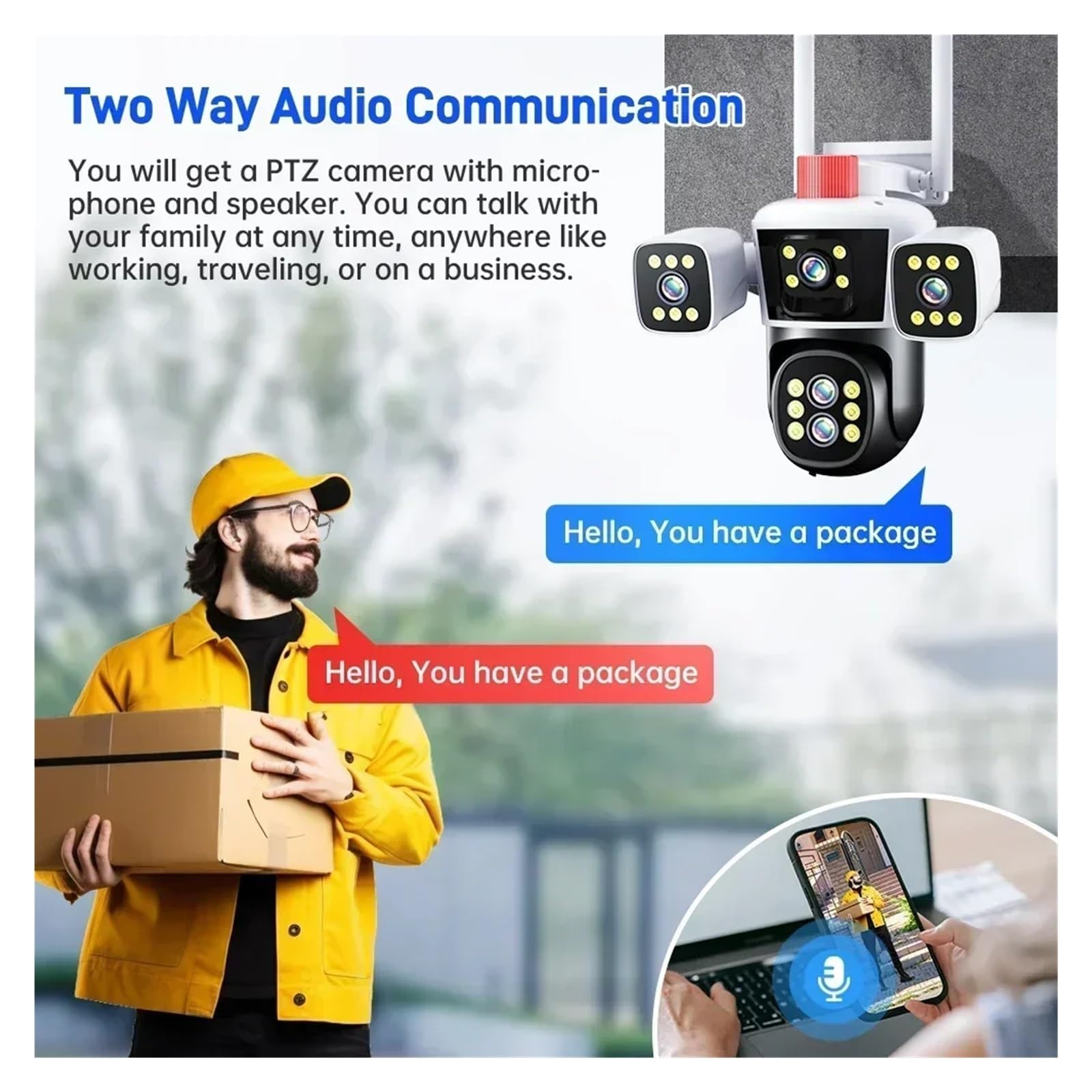 Caméra WiFi PTZ Triple écran 20MP 10K