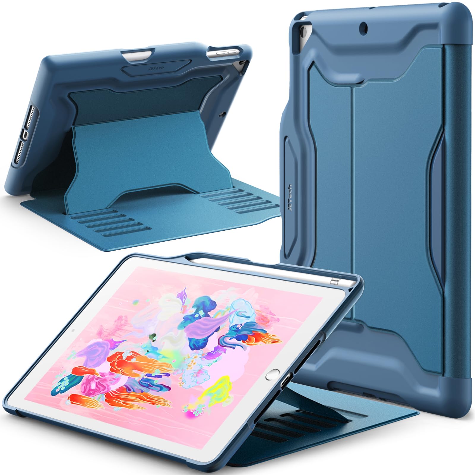 FINTIE Custodia con Pencil Holder per iPad 9.7'' 2018 2017 - Sottile Leggero Semi-Trasparente Cover con Auto Sveglia/Sonno Funzione per iPad 9,7 Pollici 2018 2017, Navy