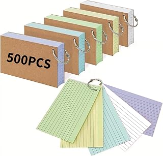 A8 Linierte Karteikarten 500 Stück Lernkarten mit Ring Flash Cards Bunt vokabelkasten Karteikarte für Englisch Vokabeln Formeln Notizen Büro Schule Zuhause Studienaufzeichnung