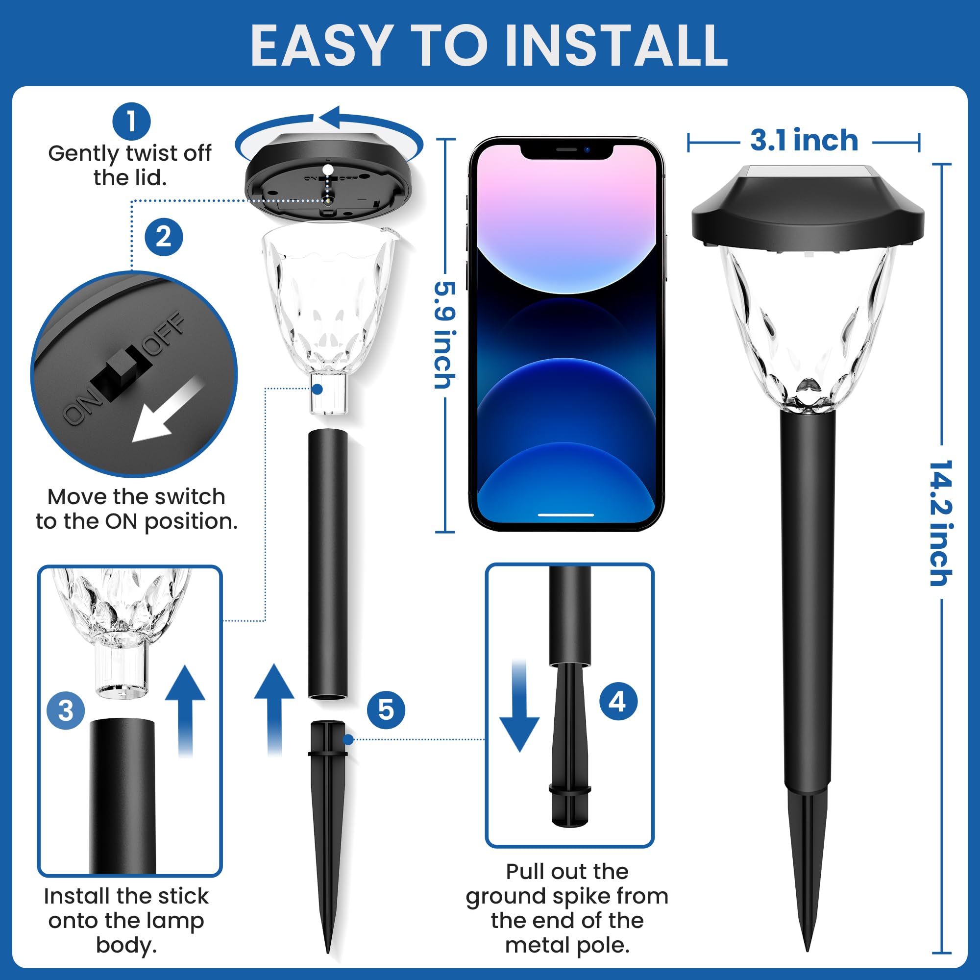Bright Solar Outdoor Lights 6000K IP65 Waterproof LED Solar Pathway - View #5