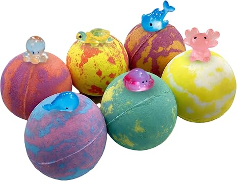 Natural Bath Bombs with Toys Inside, 6 Pack Natural Bath Bombs with Toys Inside, Glow-in-the-Dark Ocean, Assorted Fresh Scents, Colorful..