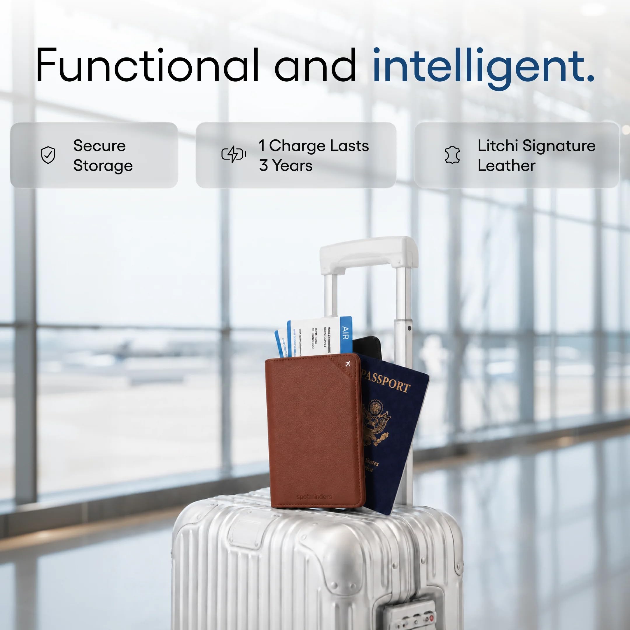 Apple MFi zertifizierte Trackable Reisepasshülle für Reisen (nur iOS), funktioniert mit Apple Find My, wiederaufladbare Reisepasshülle Air, 3 Jahre Akkulaufzeit, schwarz, RFID-blockierend