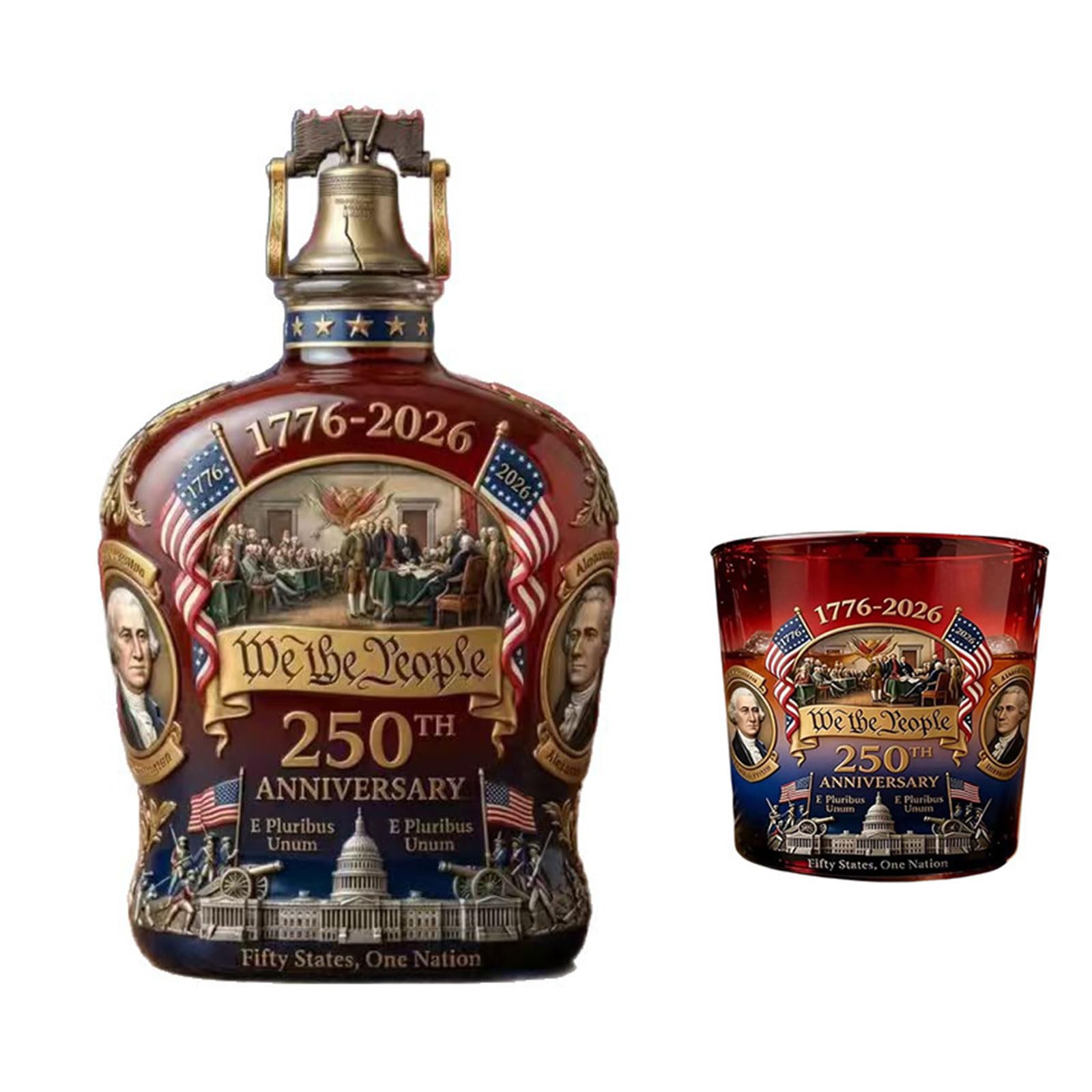 ZEPFJHE Handcrafted Borosilicate Glass 250th Anniversary Whiskeys Set for Veterans and Collectors Liquor Bottle Independence Day Barwares