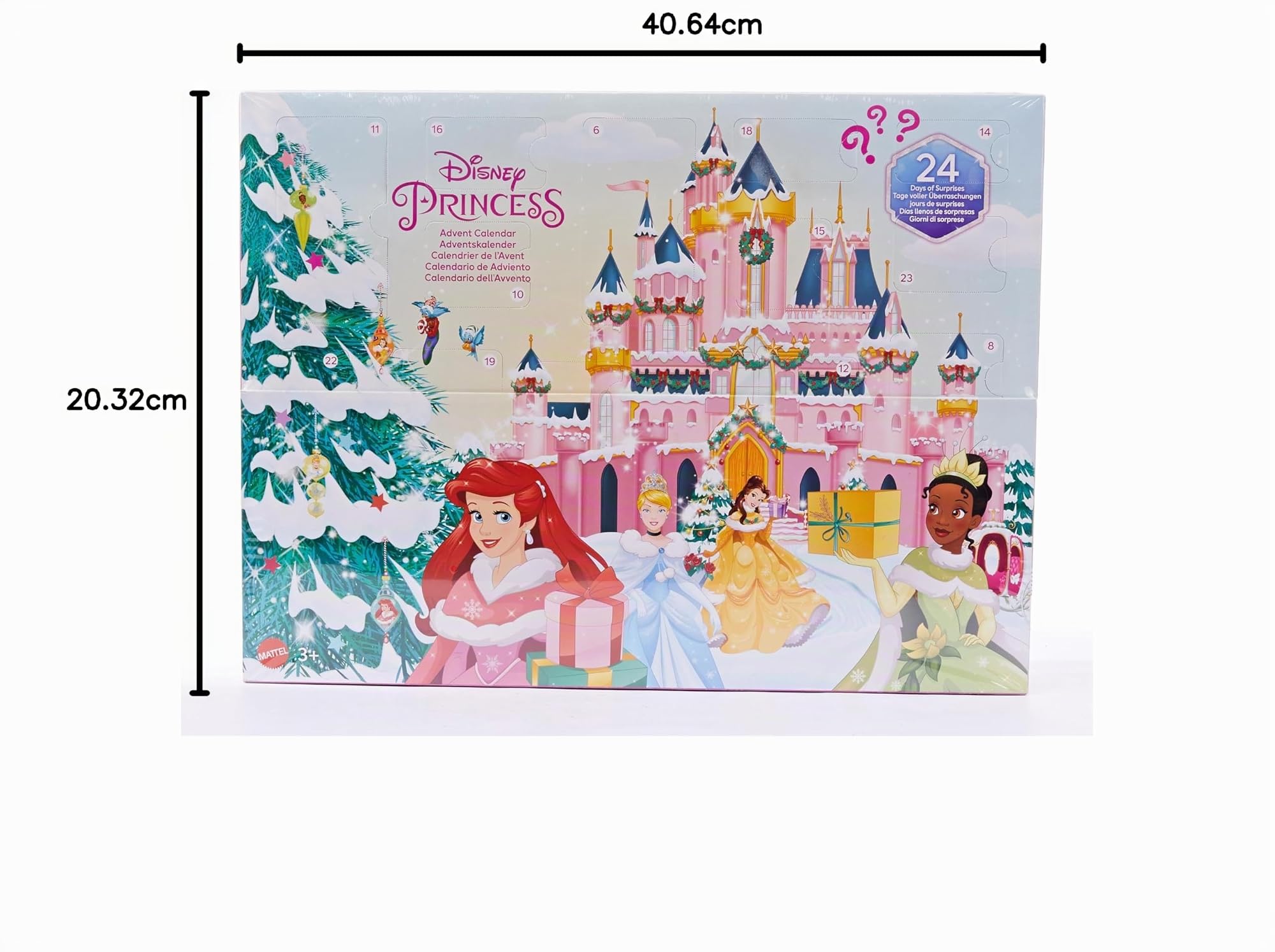 Mattel Disney Princess Calendario de Adviento 4 muñecas princesas con accesorios sorpresa de juguete, regalo de Navidad +3 años (HLX06)