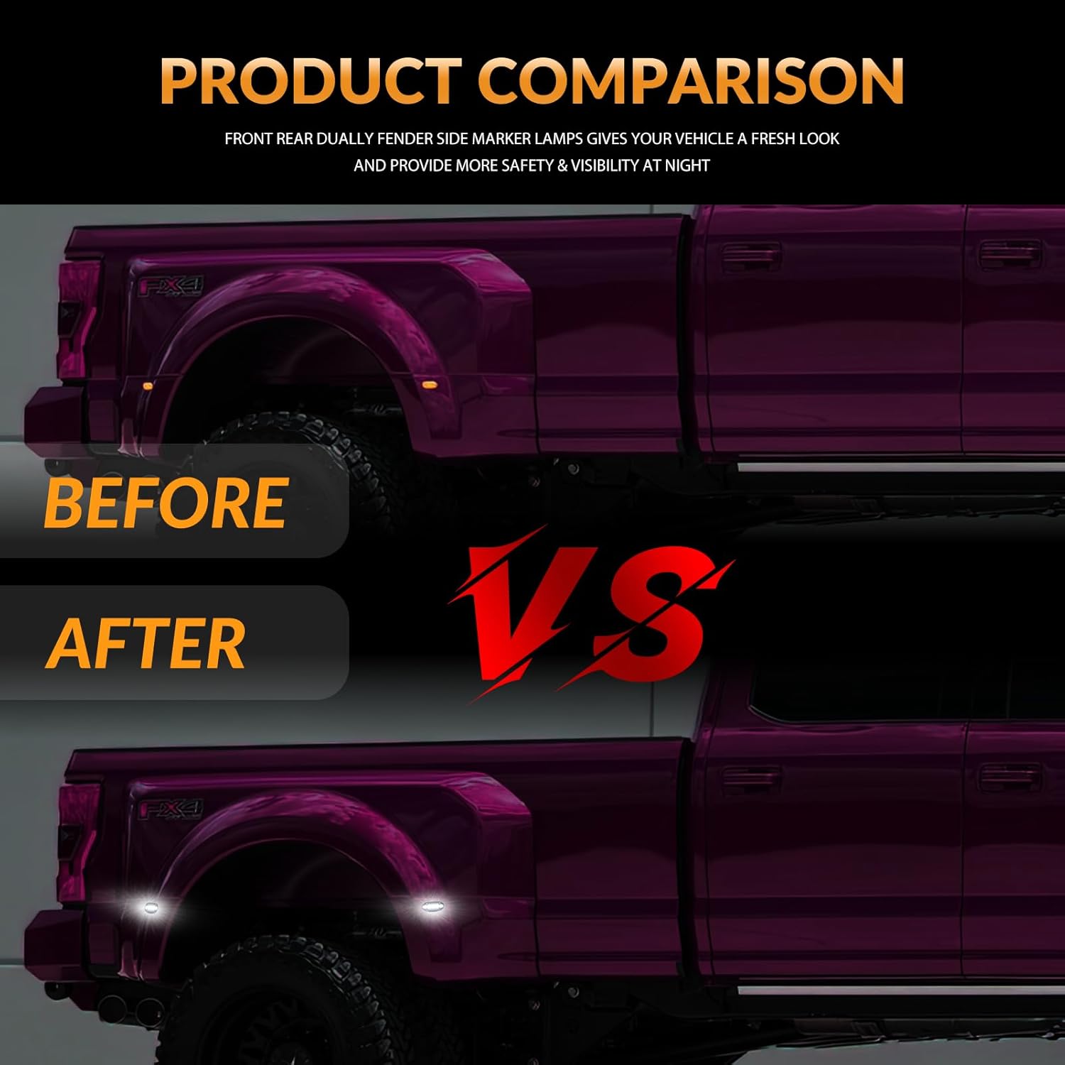 LED Dually Bed Fender Side Marker Lights For 2011-2022 Ford F250 F350 F450 F550 Super Duty Trucks Smoked Len (White Led)