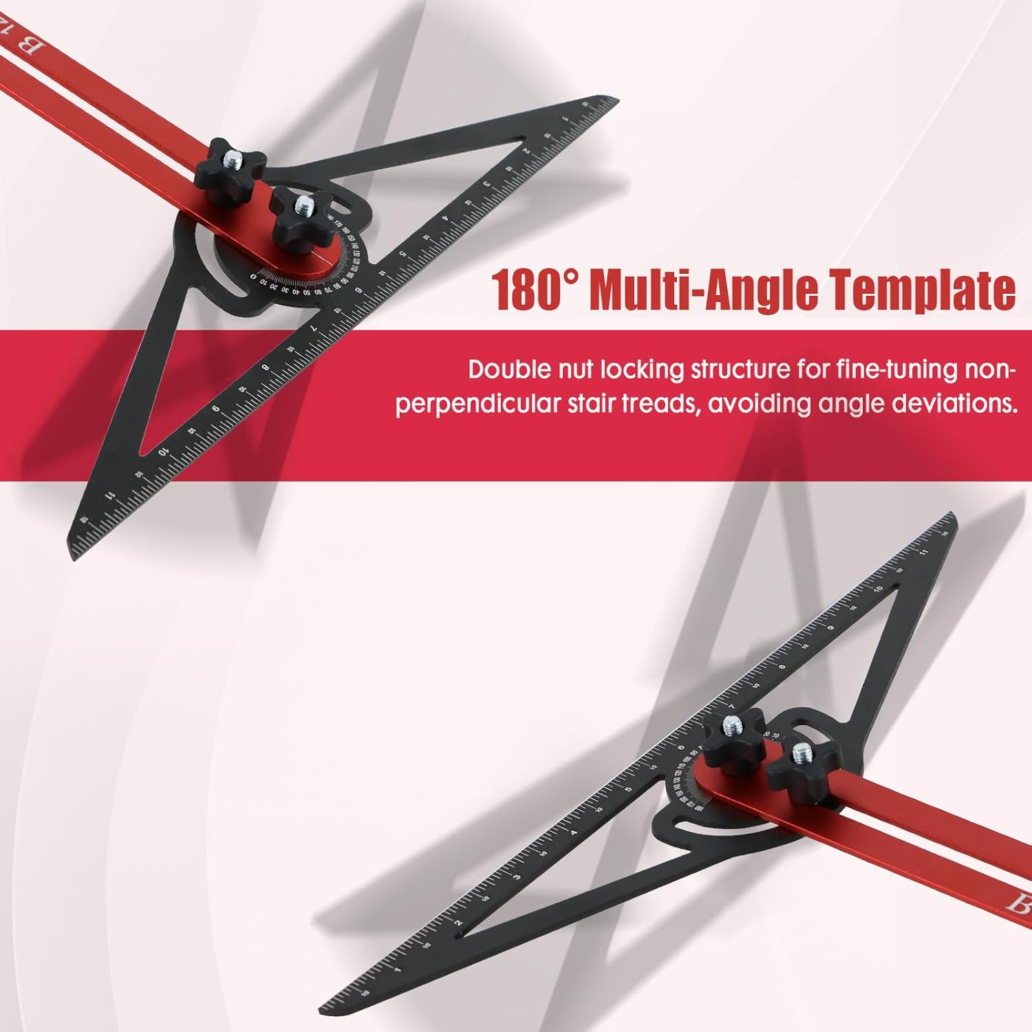 Stair Tread Template Tool - Versatile Stair Measuring Tool with Free Splicing and Expansion, High-Precision Measuring & Scribing, Compatible with Many Layout Projects (Red)