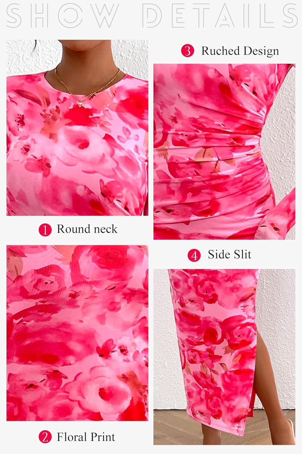 CFLONGE Long Sleeve Dress for Women Floral Print Ruched Wedding Guest Maxi Dresses Tight Fitted Cocktail Party Bodycon Dress - Image 4