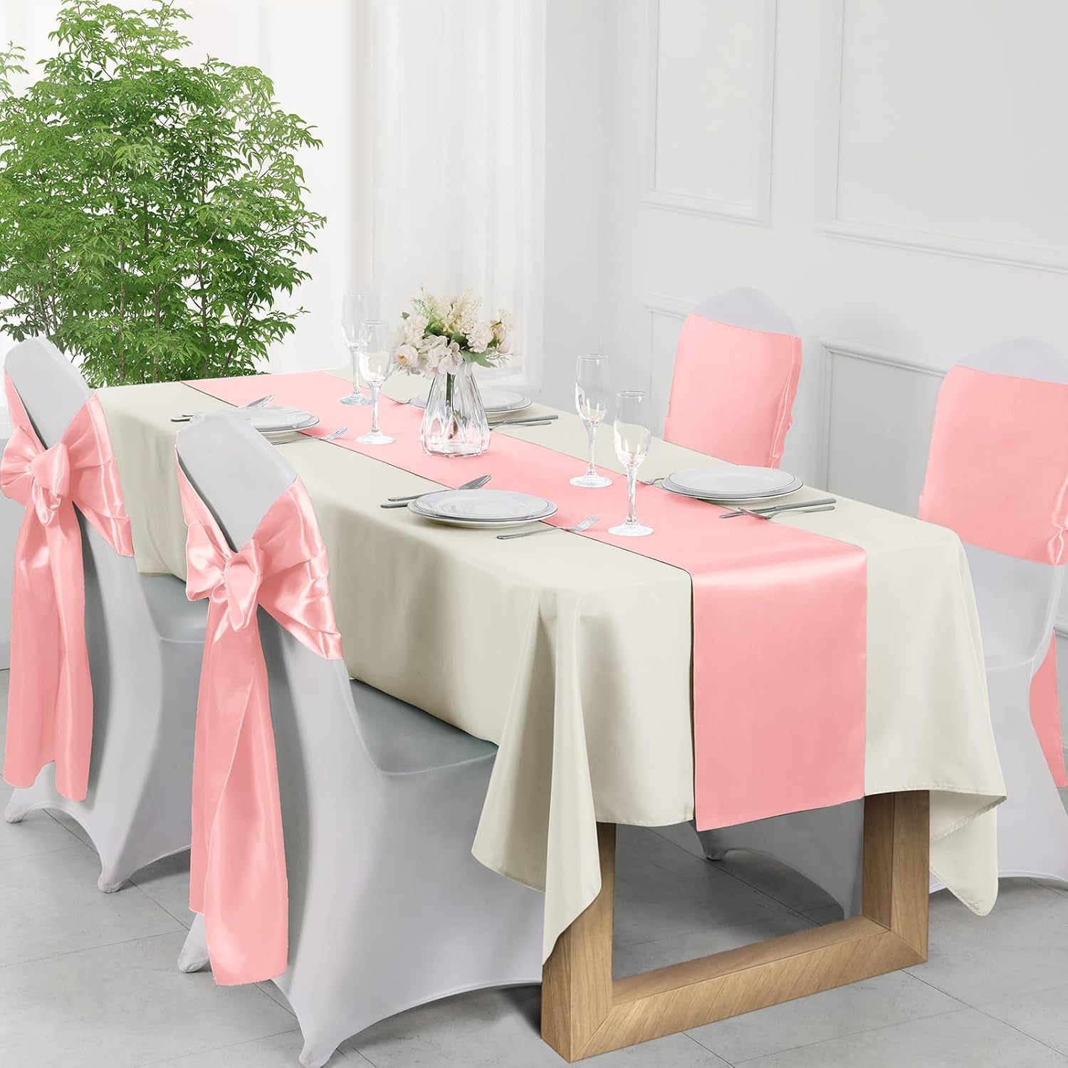 Manyshofu 12Pcs Satin Blush Table Runner - 12 x 108 Inch Long Size, Party Table Runner Decor Bright & Smooth Wedding Decorations Table Runners for Banquet Chef Birthday Buffet Dinner Graduations