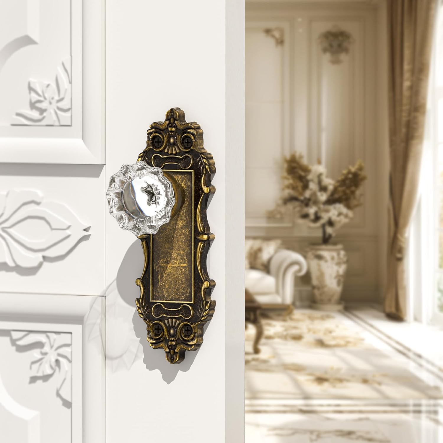 Antique Dummy Door Knobs Interior Bronze 2 Pack Doorknob Crystal Glass Closet Door Handle Vintage Door Pulls for Pantry Door Hallway