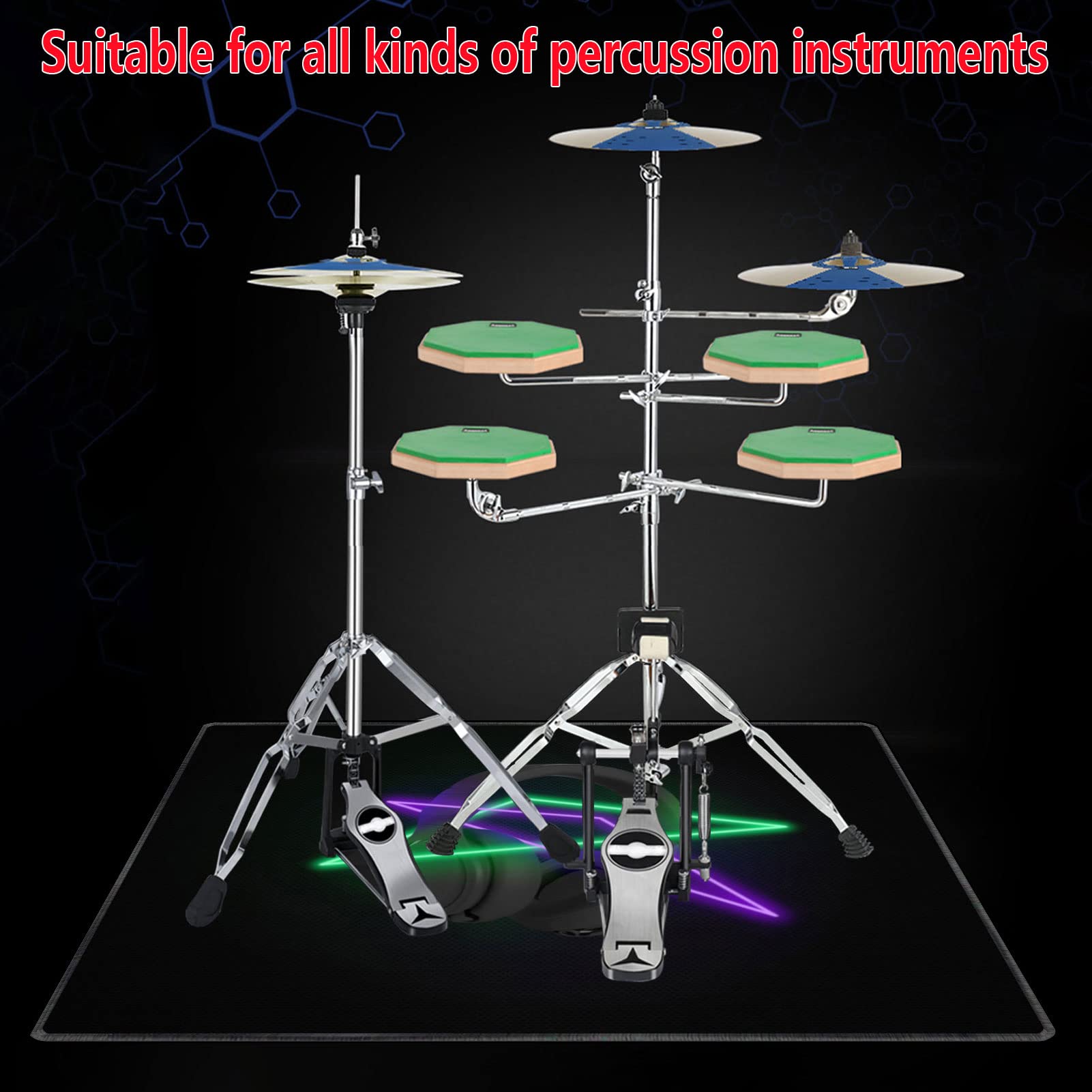 Tappeto per Batteria Insonorizzato - Tappetino Antiscivolo per Batterie Acustiche ed Elettroniche, Rullante, Snare Drum, Grancassa (80CM - 200CM)