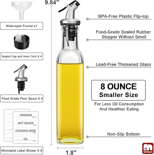 Miniatura 10 de GMISUN - Dispensador de aceite y vinagre de 8 onzas botella dispensadora de aceite de oliva superior a prueba de fugas para cocina tarro de vidrio