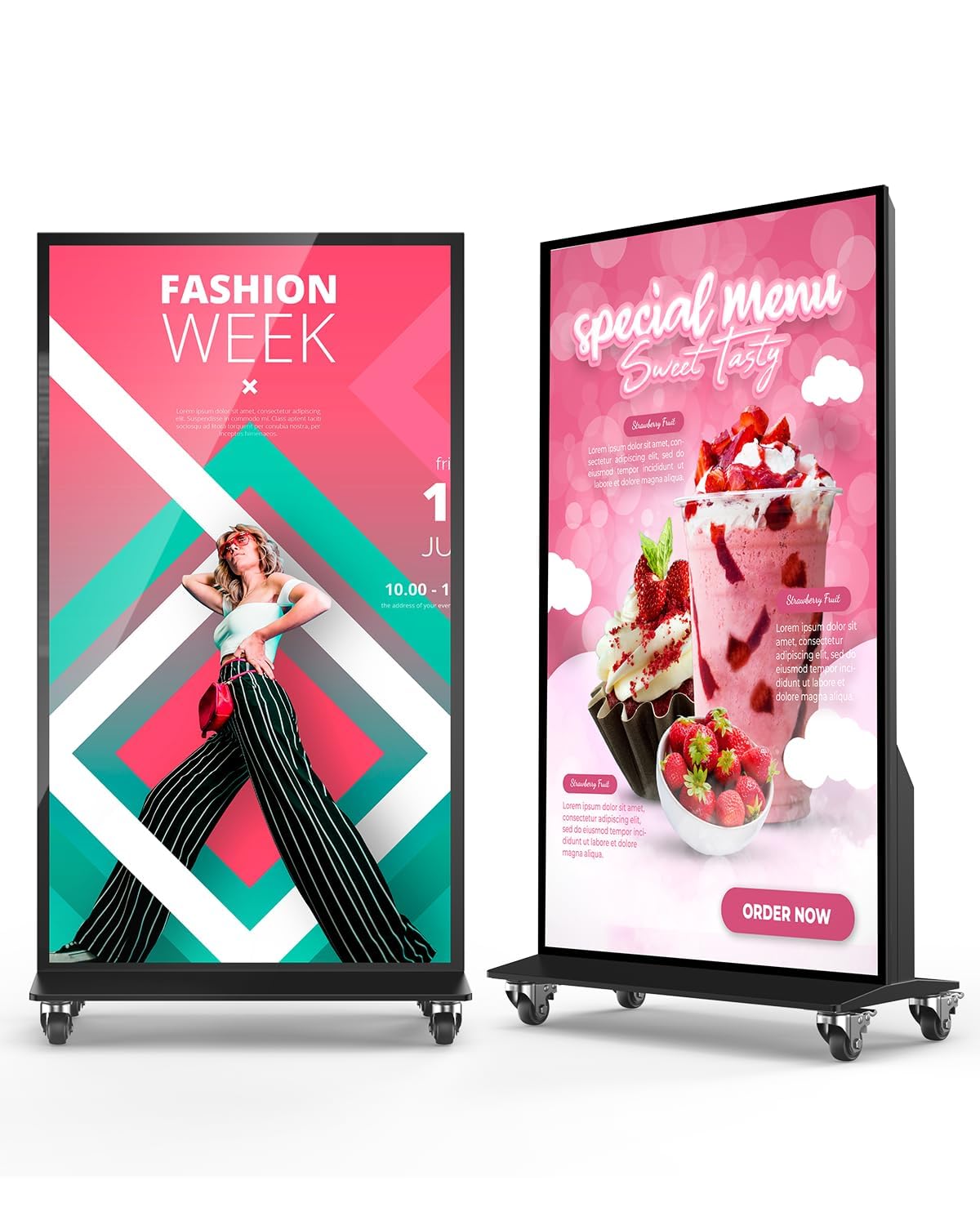 Totem Digital Publicitario 4K UHD Full Screen, Pantalla de 75" para Interior, Caballete Digital con Android OS, Soporte Publicitario Móvil con Ruedas, Kiosco LCD con Temporizador, WiFi/USB/HDMI, Negro