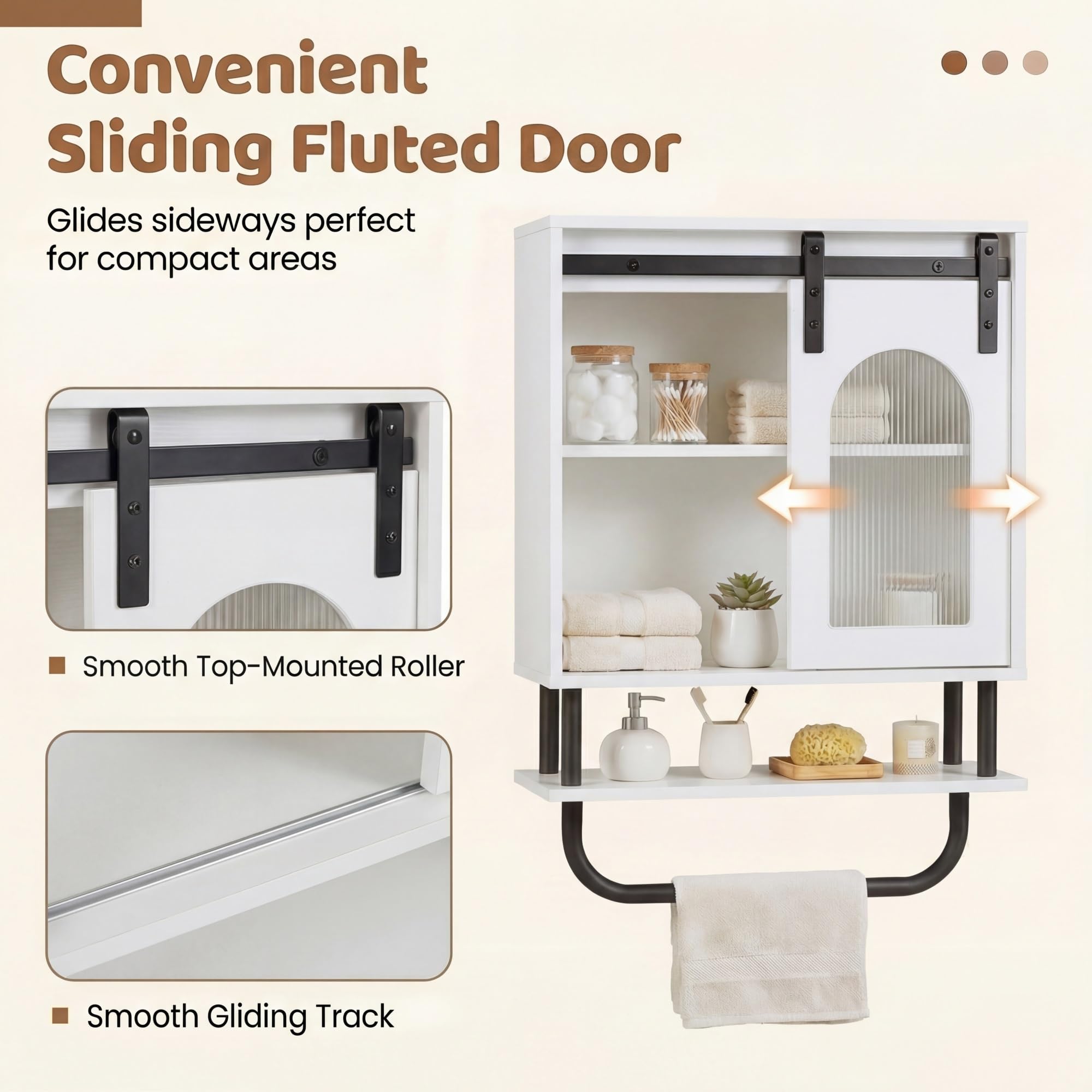 LIFEZEAL Armoire Murale de Salle de Bain, Armoire avec Porte-Serviettes et Compartiment Ouvert, Meuble Suspendu pour Salle de Bain, Cuisine, Salon, 50 x 20 x 70 cm (Blanc3)