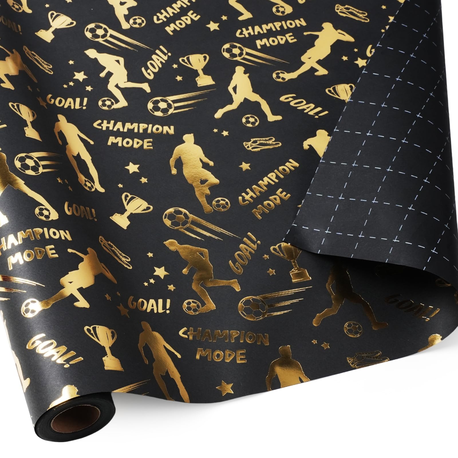 BIOBROWN Football Wrapping Paper Roll for Boys and Men, Black with Gold Foil - Sports Wrapping Paper Design, Kraft Paper Wrapping Paper for Birthdays, Team Parties, Football Fans, 43 cm x 10 m