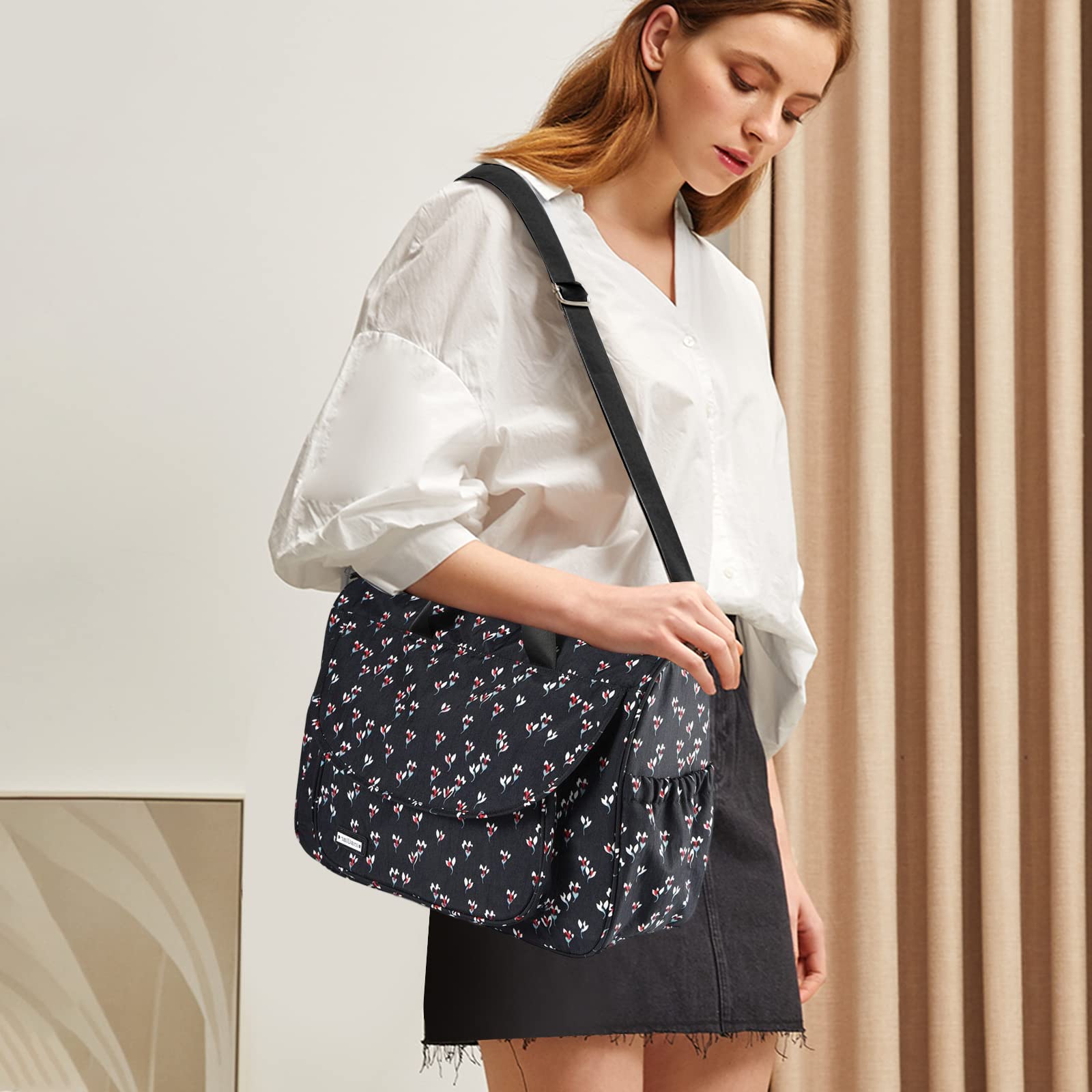 SONARIN Multifunktionale Baby Wickeltasche,Wasserdicht Reise Wickeltasche Umhängetasche Tragetasche Henkeltaschen Babytasche mit Wickelunterlage & Flaschentasche & Kinderwagen Haken(Schwarz)