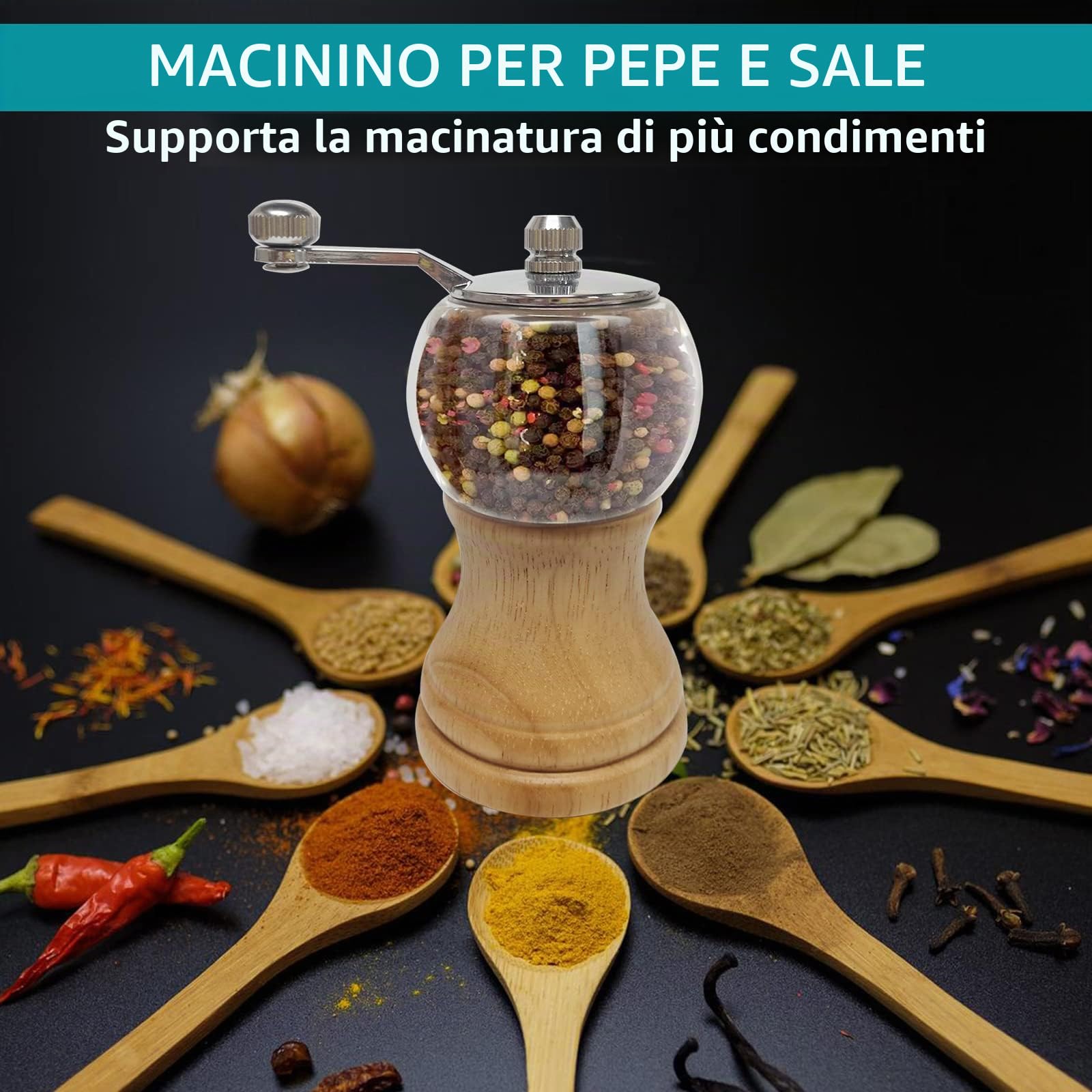 Macinapepe Manuale, Macina Pepe e Sale, Set da 1 Classico di macinapepe a mano e sale splendido, materiale EP acrilico, lame in ceramica con mulino regolabile grossolano sale & Pepper Grinder