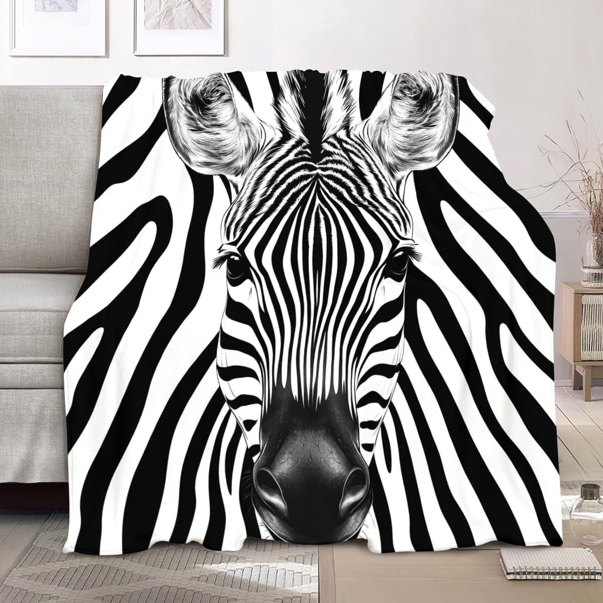 Koc termiczny XXL 180 x 220 cm Abstrakcyjne Zwierzę Zebra Paski Polar Flanelowy Super Miękki I Miękki Czarno-biały Koc Polarowy do Sofy TV i łóżka Home Decor