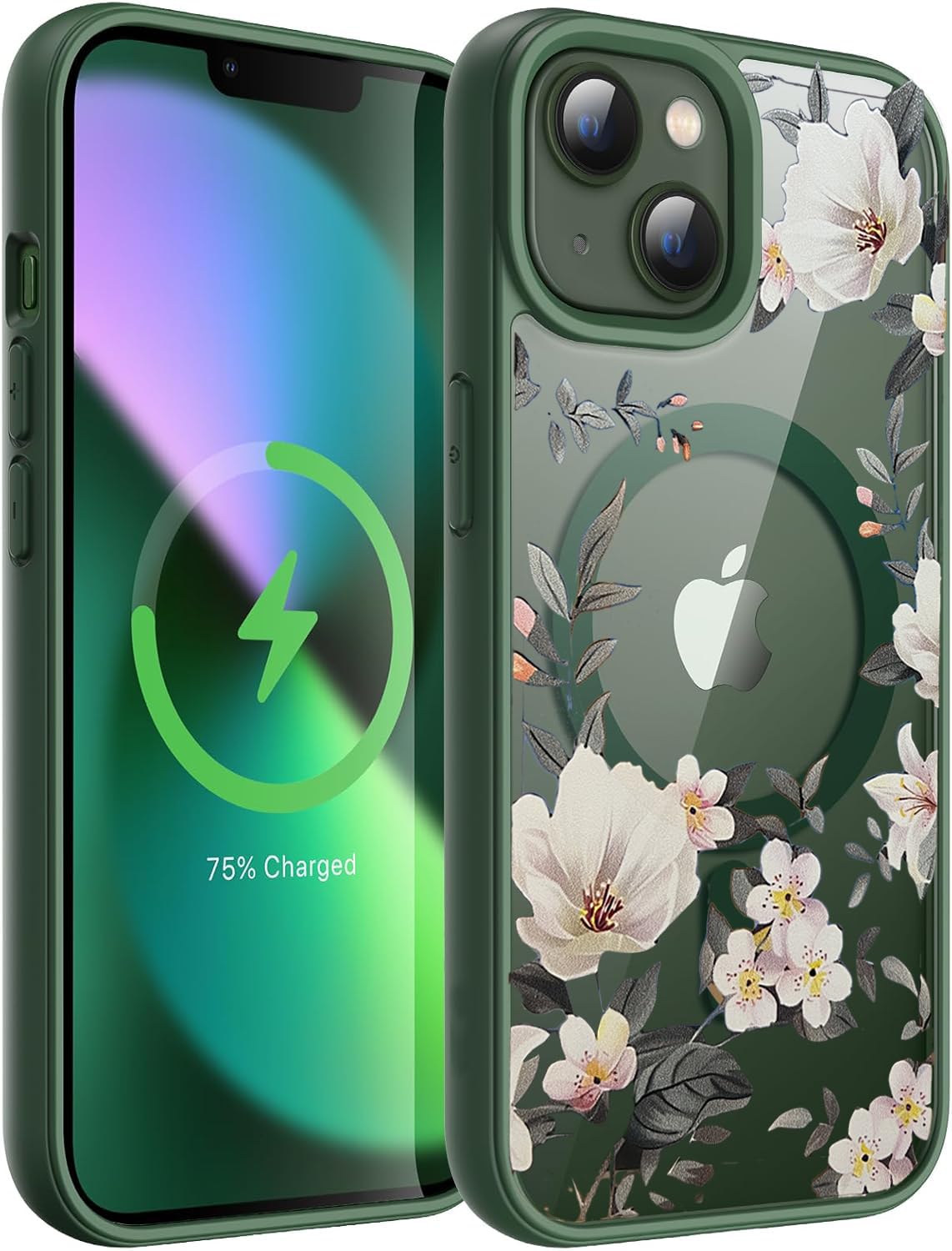 VONZEE Compatible with iPhone 13 Case Luxury Retro Flowers Floral Clear for Magnetic Wireless Charging Case Shockproof PC+TPU Cute Glossy Shiny Cover for Girls Women, 6.1” Green VONZEE Compatible with iPhone 13 Case Luxury Retro Flowers Floral Clear for Magnetic Wireless Charging Case Shockproof PC+TPU Cute Glossy Shiny Cover for Girls Women, 6.1” Green