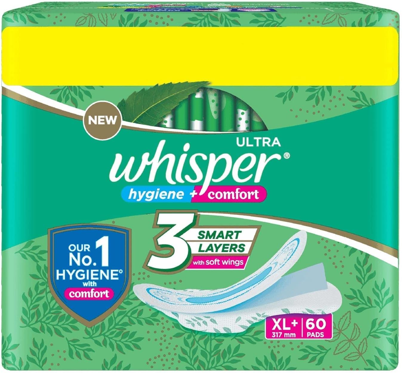 Whisper Ultra Clean Sanitary Pads for Women, XL Plus, Pack of 60 Napkins