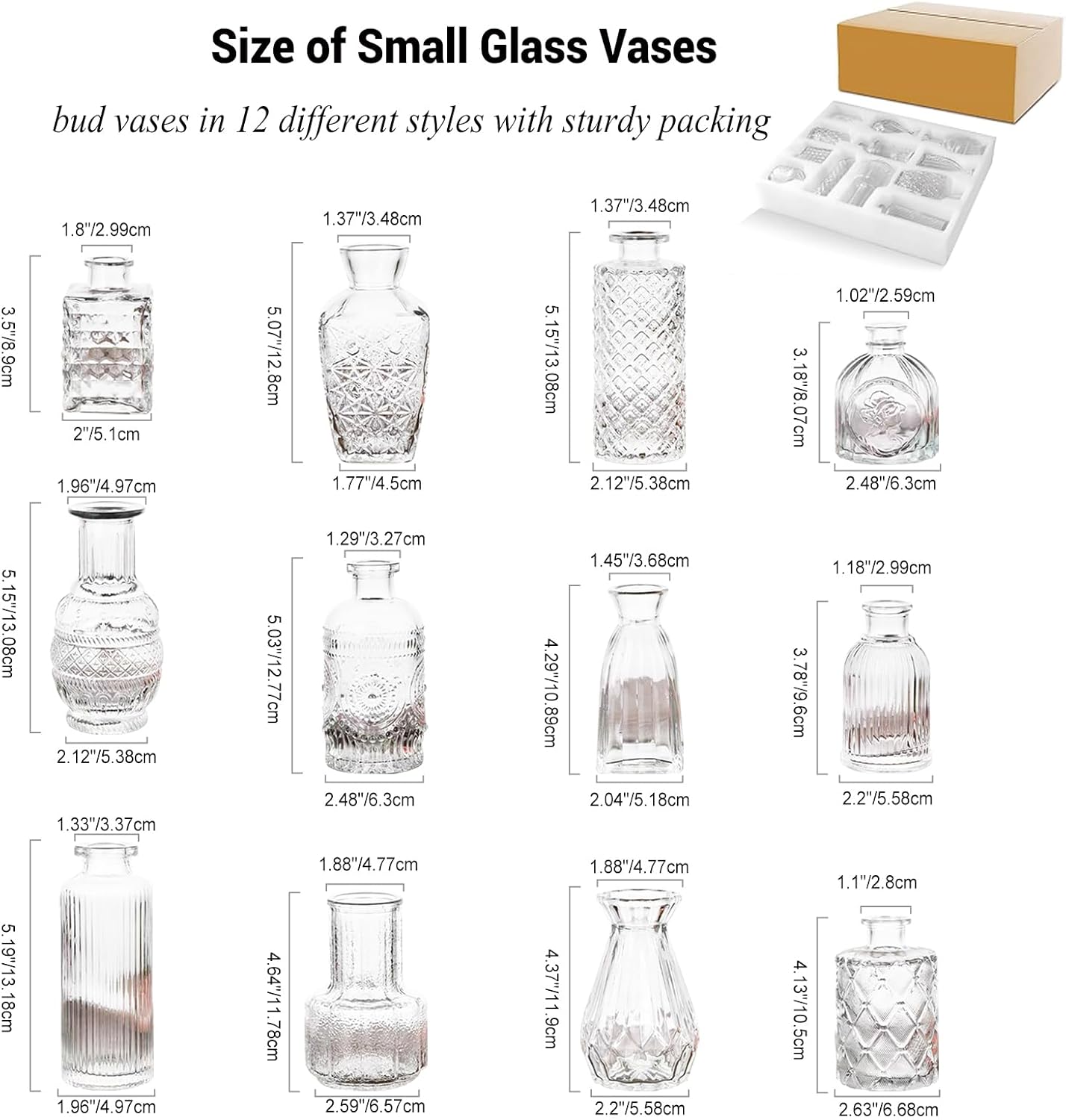 Glass Bud Vases Set of 12, Small Clear Vases for Centerpieces, Mini Glass Vases in Bulk, Vintage Vases Assorted Tiny Flower Vase for Baby Shower Wedding Floral Arrangements Home Table Decorations - Image 2