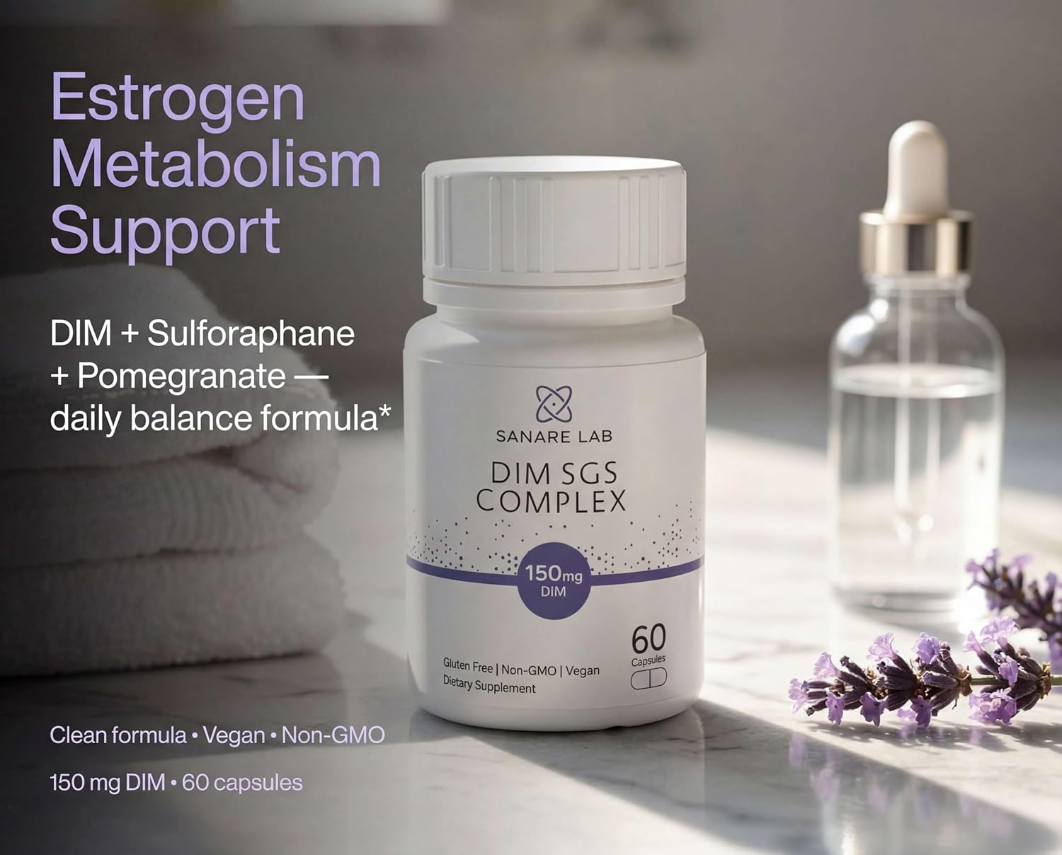 DIM SGS Complex 150mg – Diindolylmethane with Broccoli Seed Extract & Pomegranate – Hormone Balance Support for Women & Men – Vegan, Non-GMO, 60 Capsules - Image 6