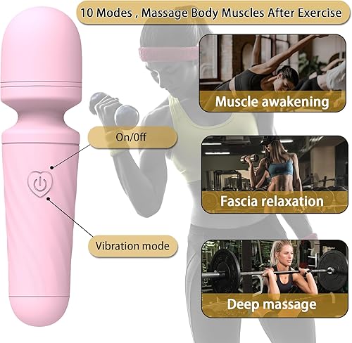 Miniatura 3 de Mini masajeador con 10 modos de vibración silenciosos, masajeador personal inalámbrico para cuello, hombro, espalda y cuerpo (rosa)