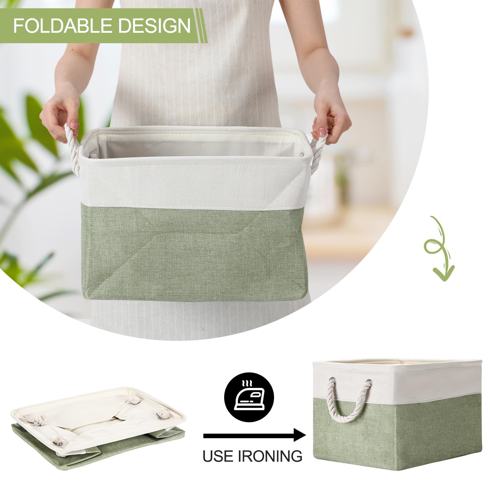 FoldTier Große faltbare Aufbewahrungskörbe aus Stoff mit Griffen, dekorative Aufbewahrungskörbe für die Organisation von Regalen, Spielzeug, Kleidung, Beige und Grün, 40,6 x 30,5 x 25,4 cm, 10 Stück